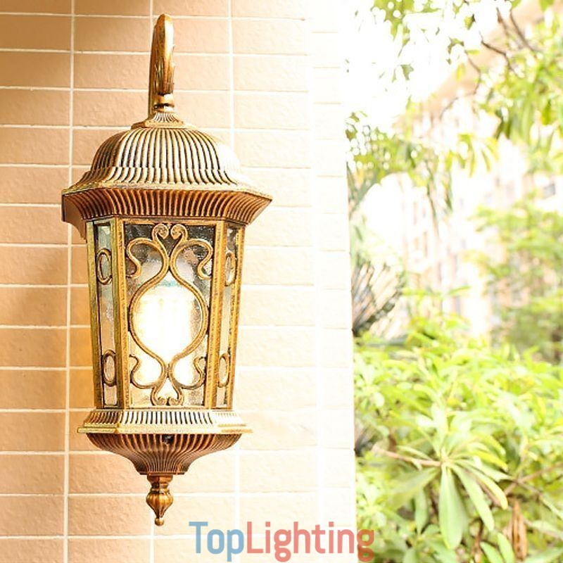 European Retro Outdoor Wall Sconce Waterproof Carved Wall Light
