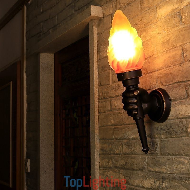 European Retro Outdoor Wall Light Waterproof Torch Shape Wall Sconce