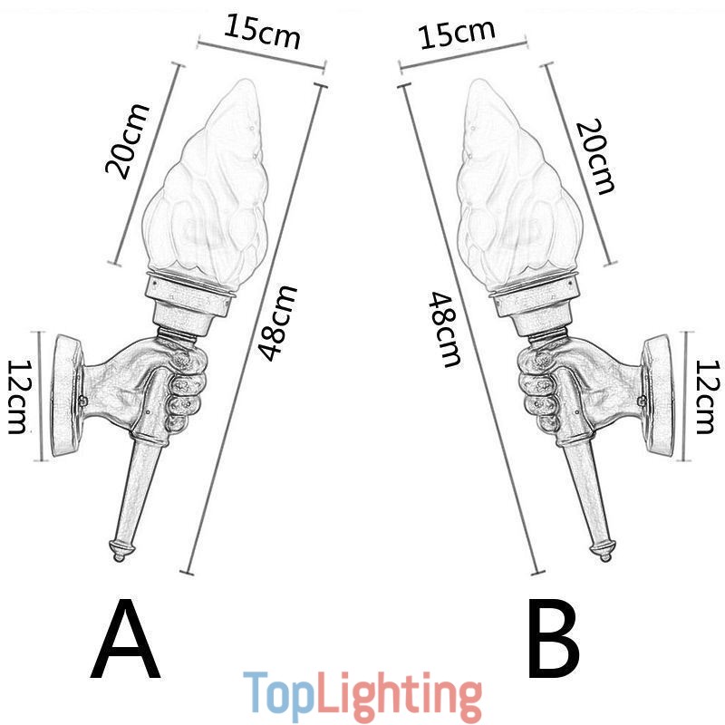 European Retro Outdoor Wall Light Waterproof Torch Shape Wall Sconce