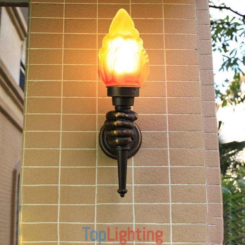 European Retro Outdoor Wall Light Waterproof Torch Shape Wall Sconce
