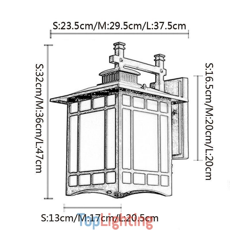 Chinese Style Outdoor Light Waterproof Pavilion Shape Wall Light Garden Balcony