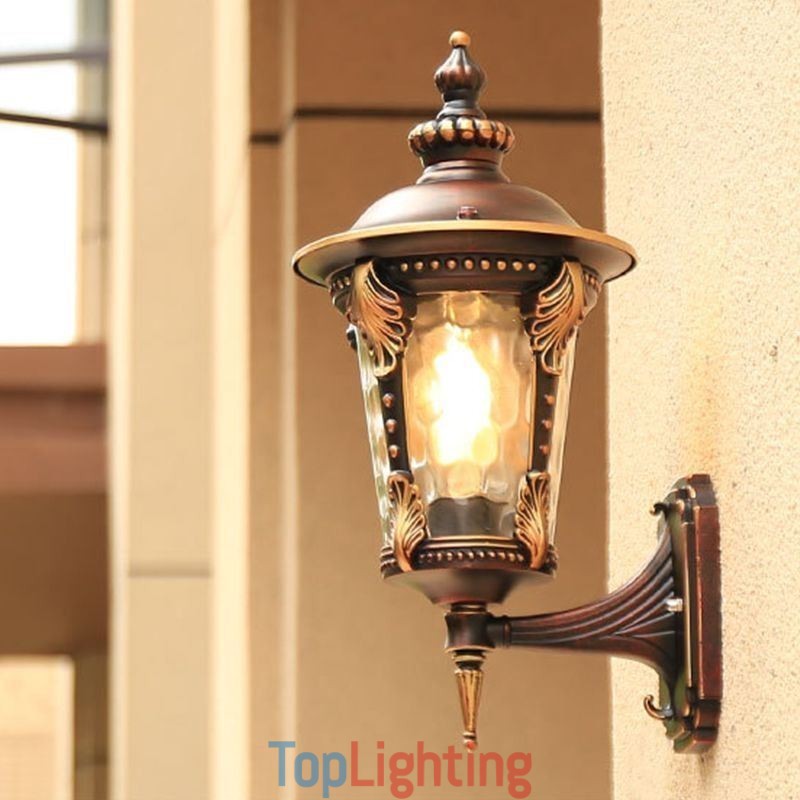 European Retro Outdoor Wall Sconce Waterproof Carved Wall Light Garden Balcony Courtyard