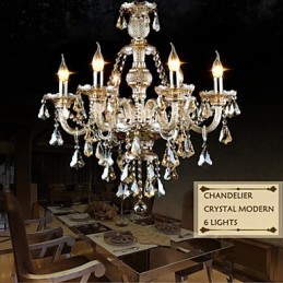Chandelier Cognac Color Crystal Modern 6 Lights Contemporary Glass