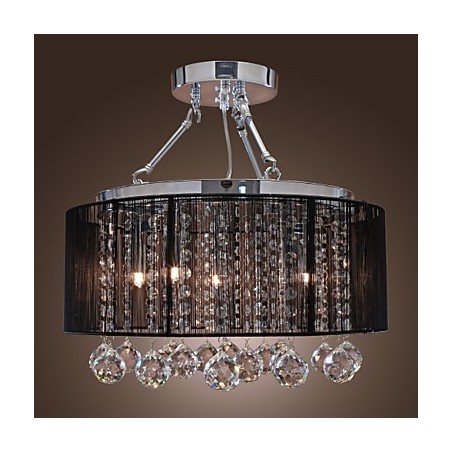 Modern Crystal Flush Mount with 5 Lights Black Fabric Shade Modern Crystal Flush Mount with 5 Lights Black Fabric Shade