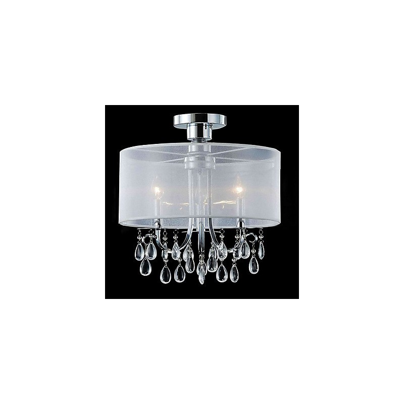 Stylish Crystal Flush Mount with 3 Lights in Fabric Shade