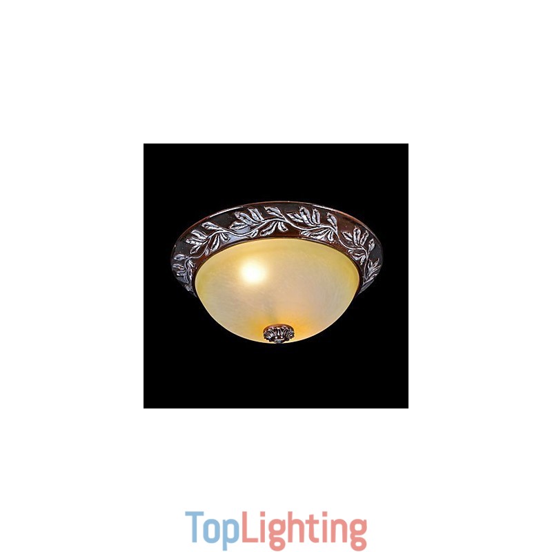 Flush Mount Light White Yellow Glass Resin Silver Carving European Classic