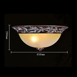 Flush Mount Light White Yellow Glass Resin Silver Carving European Classic