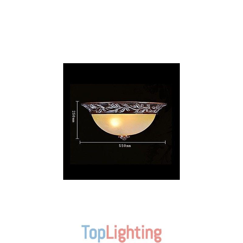 Flush Mount Light White Yellow Glass Resin Silver Carving European Classic