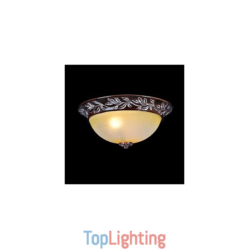 Flush Mount Light White Yellow Glass Resin Silver Carving European Classic