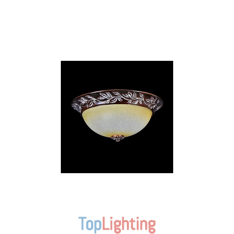 Flush Mount Light White Yellow Glass Resin Silver Carving European Classic