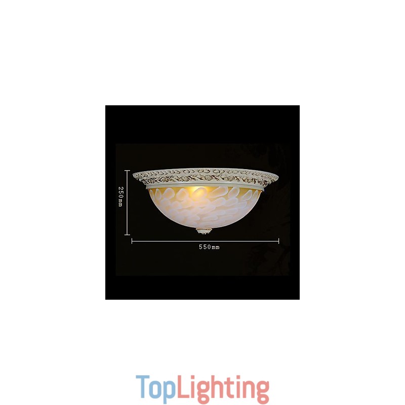 White Flush Mount Light Pattern Glass Resin Gold Carving European Classic