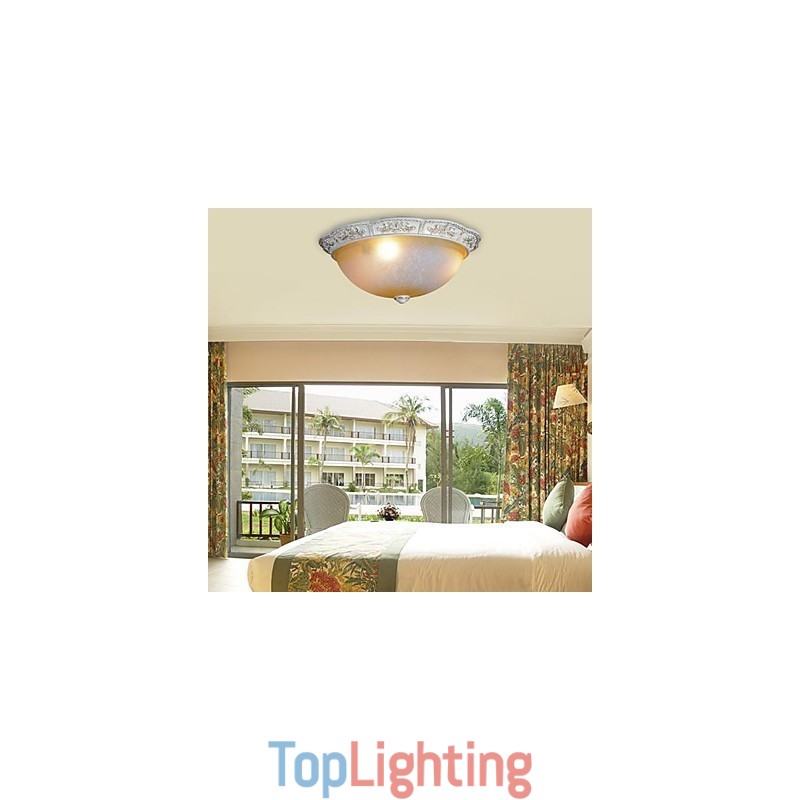 White Flush Mount Light Yellow White Glass Resin Pattern Carving European Classic