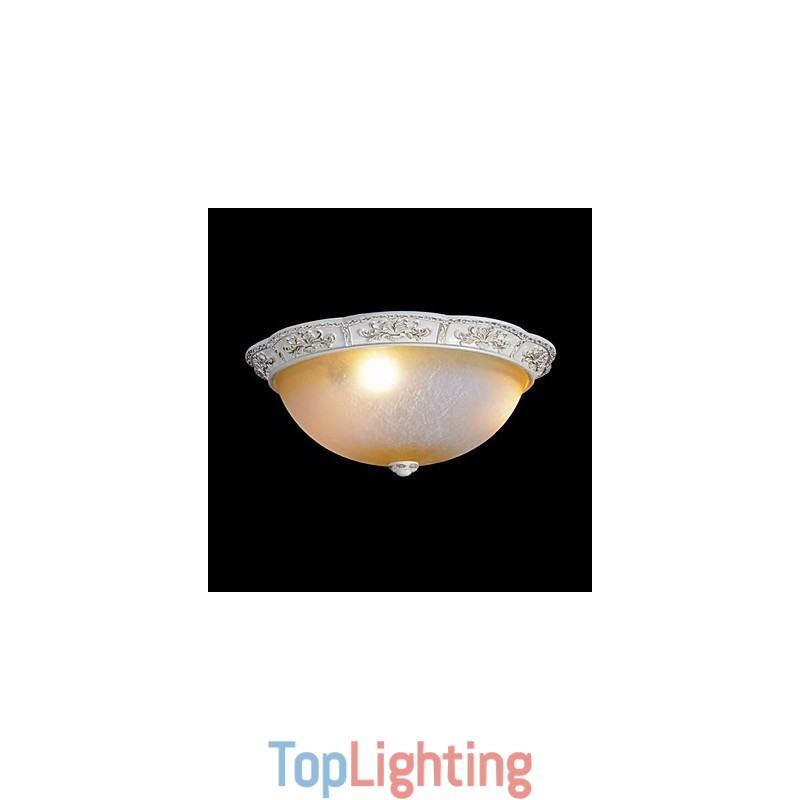 White Flush Mount Light Yellow White Glass Resin Pattern Carving European Classic
