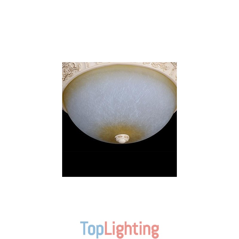 White Flush Mount Light Yellow White Glass Resin Pattern Carving European Classic