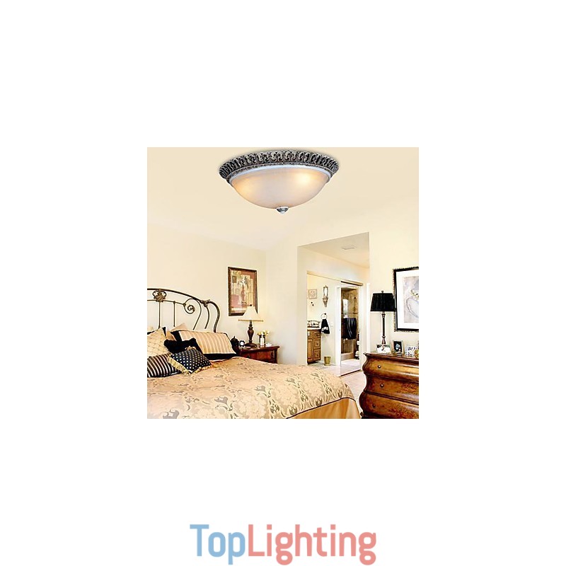 Dark Brown Flush Mount Light Glass Resin Pattern Carving European Classic