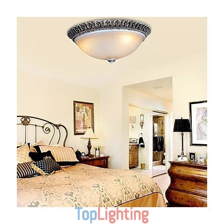 Dark Brown Flush Mount Light Glass Resin Pattern Carving European Classic