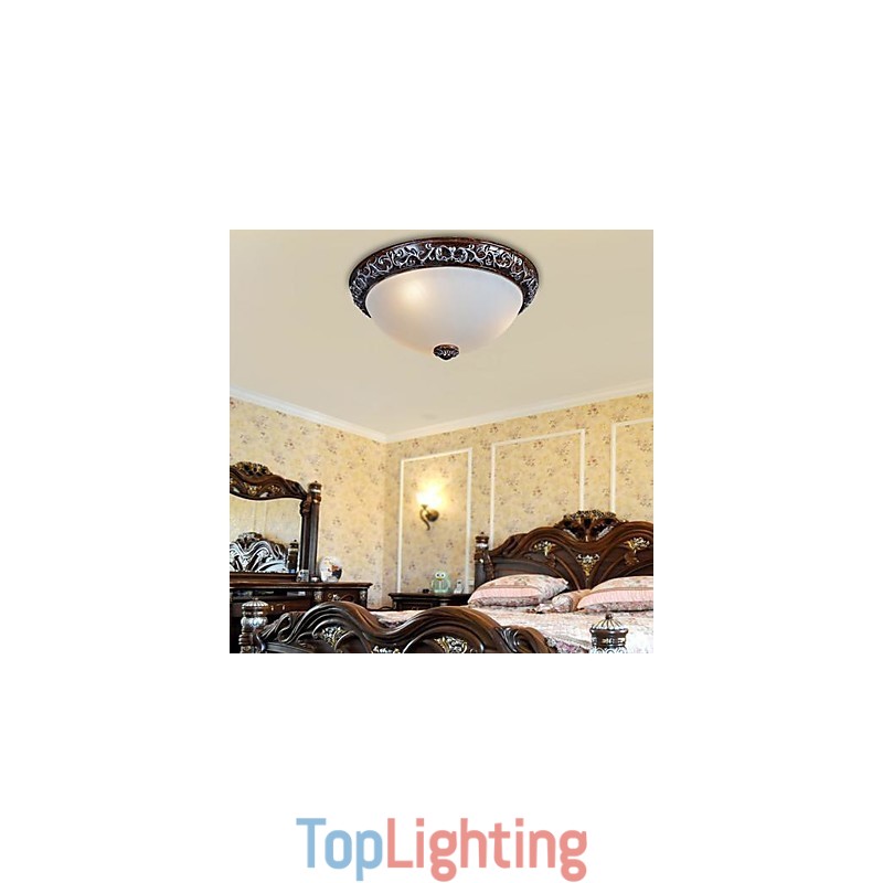 Flush Mount Light Glass Resin Silver Carving European Classic
