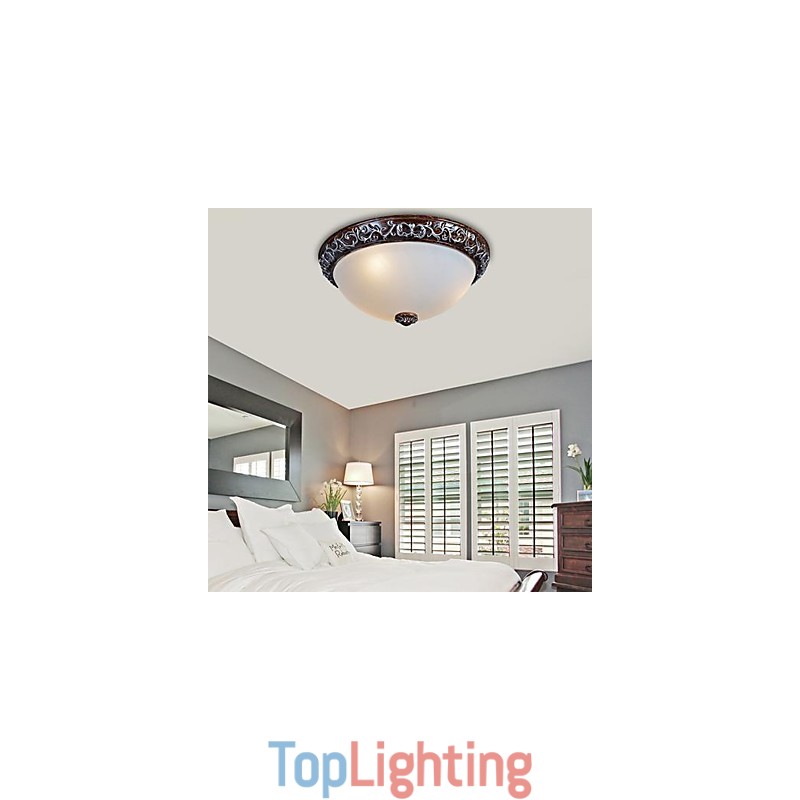 Flush Mount Light Glass Resin Silver Carving European Classic