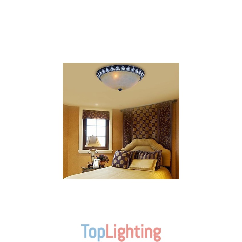 Flush Mount Light Pattern Glass Resin Silver Carving European Classic