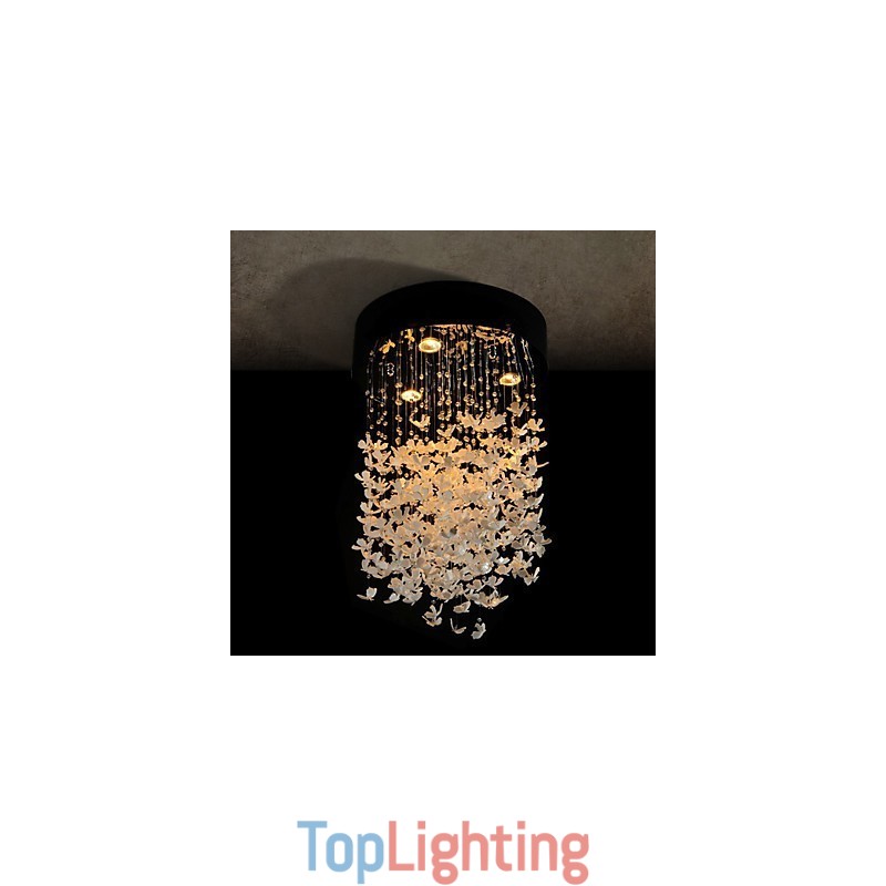 Modern Semi Flush Mount with 3 Lights Butterfly Featured Shade