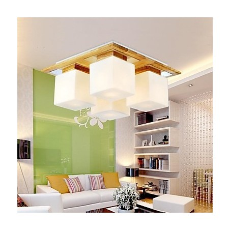 Oak Ceiling Lamp Four Lights Oak and Glass 220~240V (HY9024) Oak Ceiling Lamp Four Lights Oak and Glass 220~240V (HY9024)