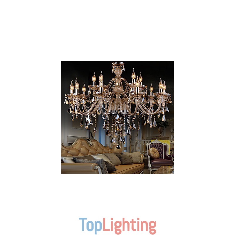 Chandelier Crystal Cognac Color Luxury Modern 2 Tiers Living 15 Lights