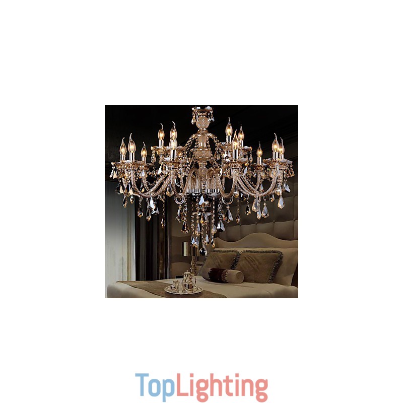 Chandelier Crystal Cognac Color Luxury Modern 2 Tiers Living 15 Lights