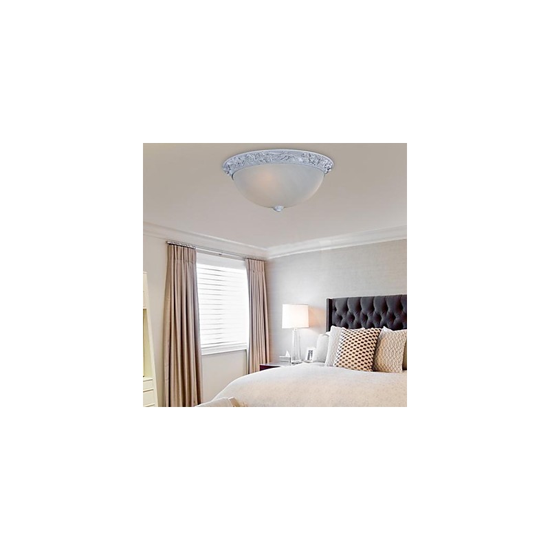 White Flush Mount Light Glass Resin Carving European Classic