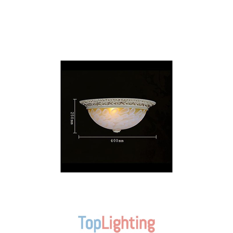 White Flush Mount Light Pattern Glass Resin Gold Carving European Classic