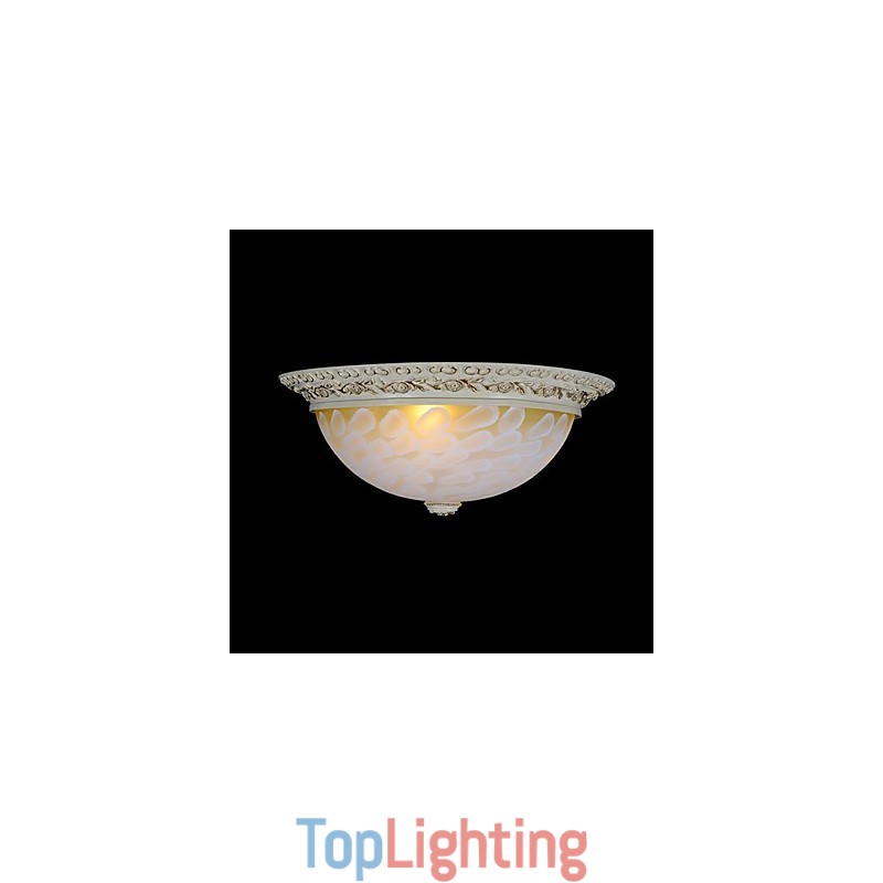 White Flush Mount Light Pattern Glass Resin Gold Carving European Classic