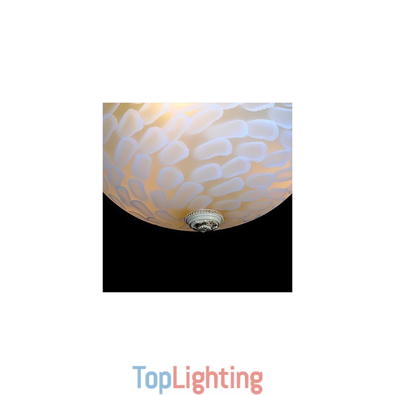 White Flush Mount Light Pattern Glass Resin Gold Carving European Classic