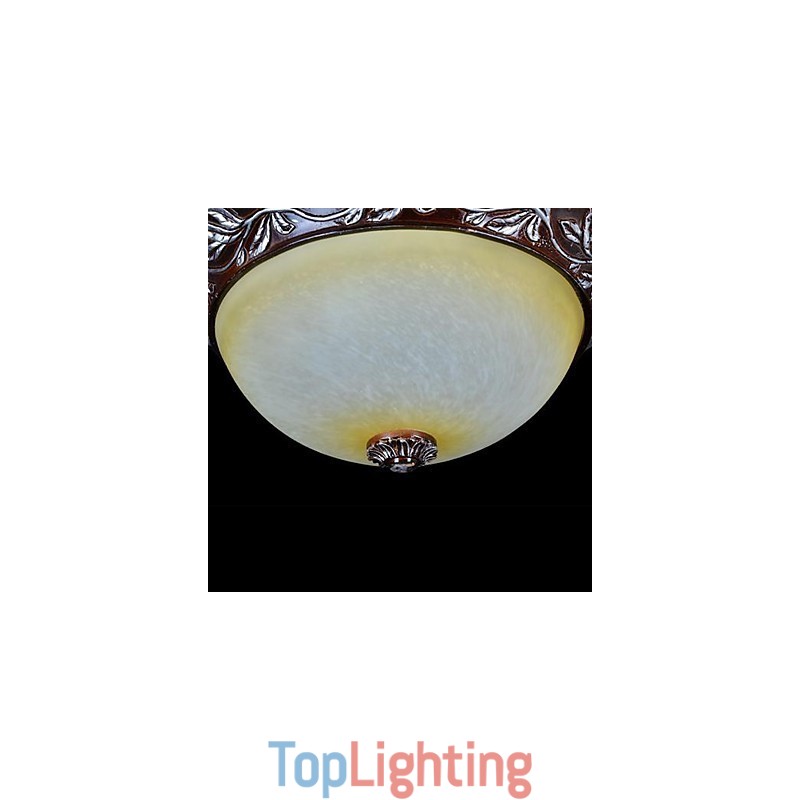 Flush Mount Light White Yellow Glass Resin Silver Carving European Classic