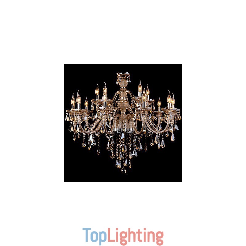 Chandelier Crystal Cognac Color Luxury Modern 2 Tiers Living 15 Lights