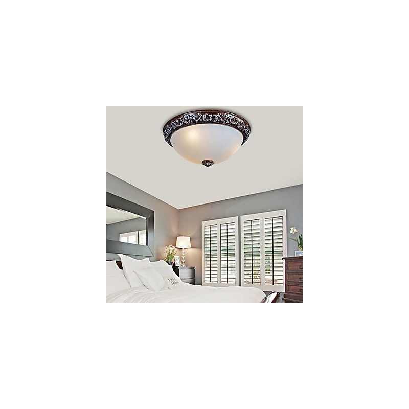 Flush Mount Light Glass Resin Silver Carving European Classic