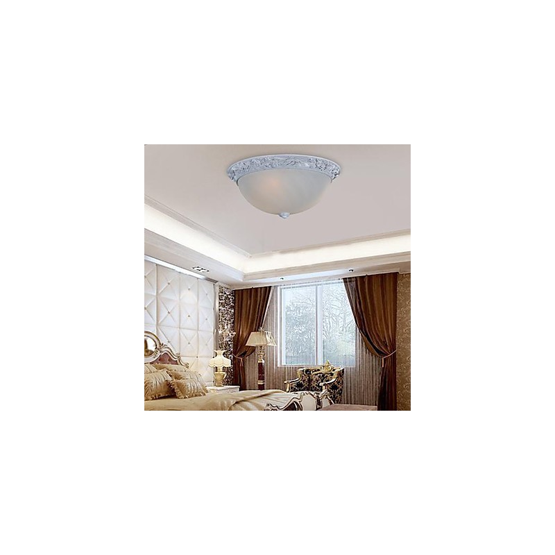 White Flush Mount Light Glass Resin Carving European Classic