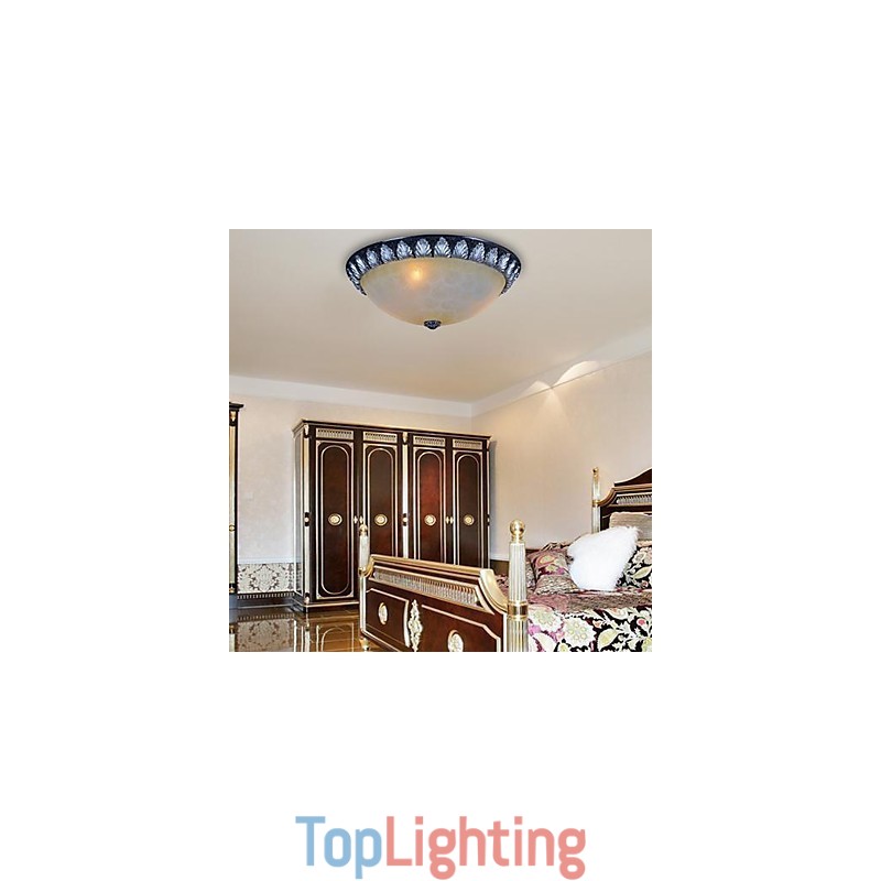 Flush Mount Light Pattern Glass Resin Silver Carving European Classic
