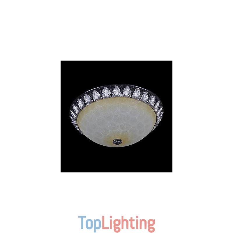 Flush Mount Light Pattern Glass Resin Silver Carving European Classic