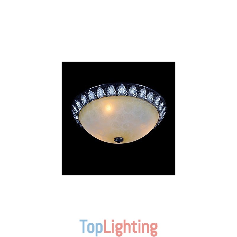 Flush Mount Light Pattern Glass Resin Silver Carving European Classic
