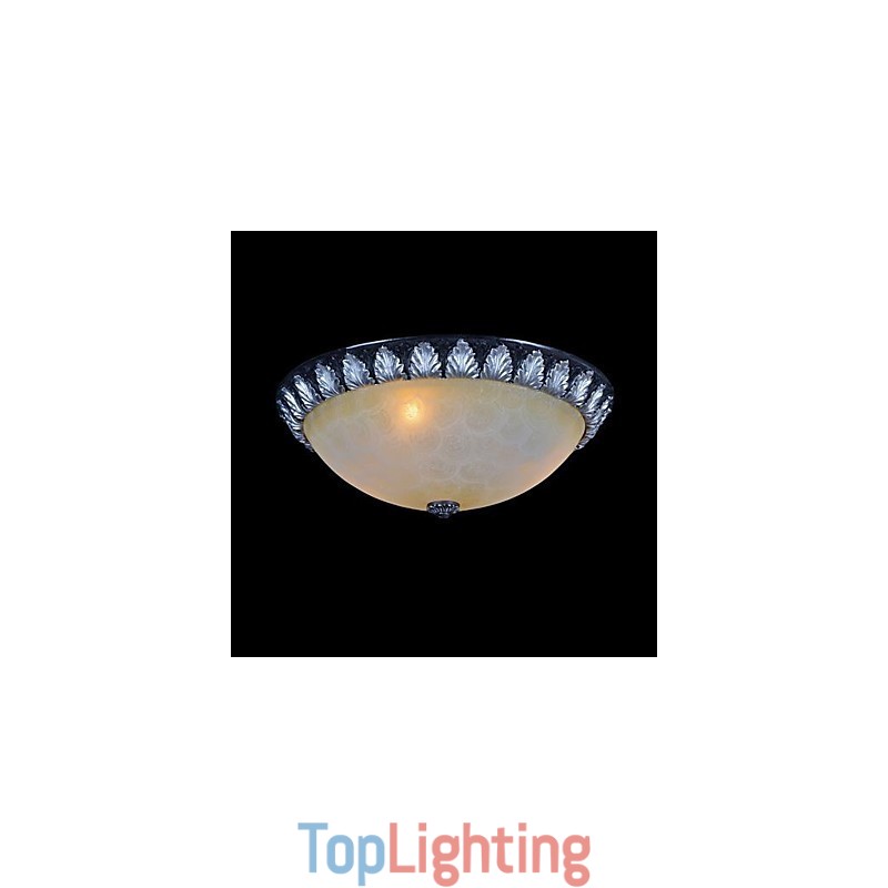 Flush Mount Light Pattern Glass Resin Silver Carving European Classic