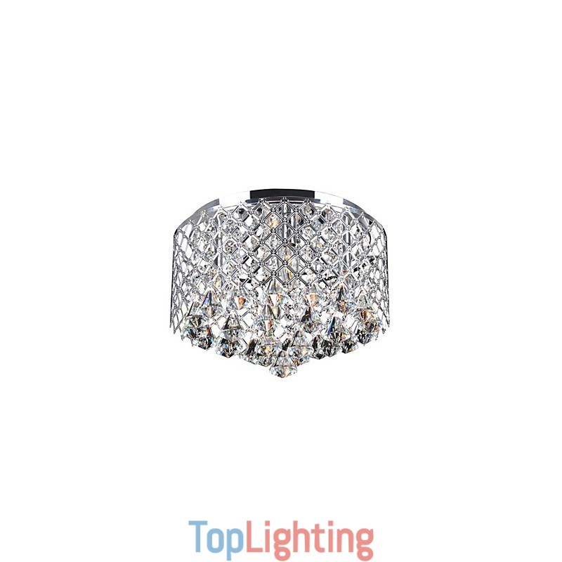 Contemporary Crystal Flush Mount with 4 Lights and Metal Drum Shade