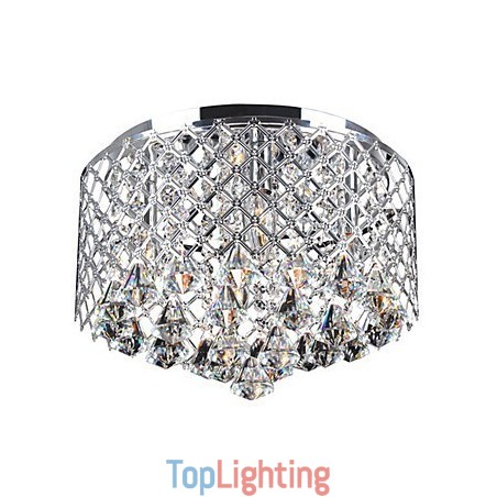 Contemporary Crystal Flush Mount with 4 Lights and Metal Drum Shade Contemporary Crystal Flush Mount with 4 Lights and Metal Drum Shade