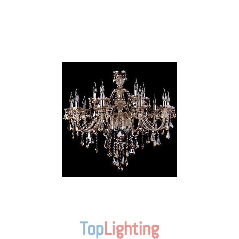 Chandelier Crystal Cognac Color Luxury Modern 2 Tiers Living 15 Lights