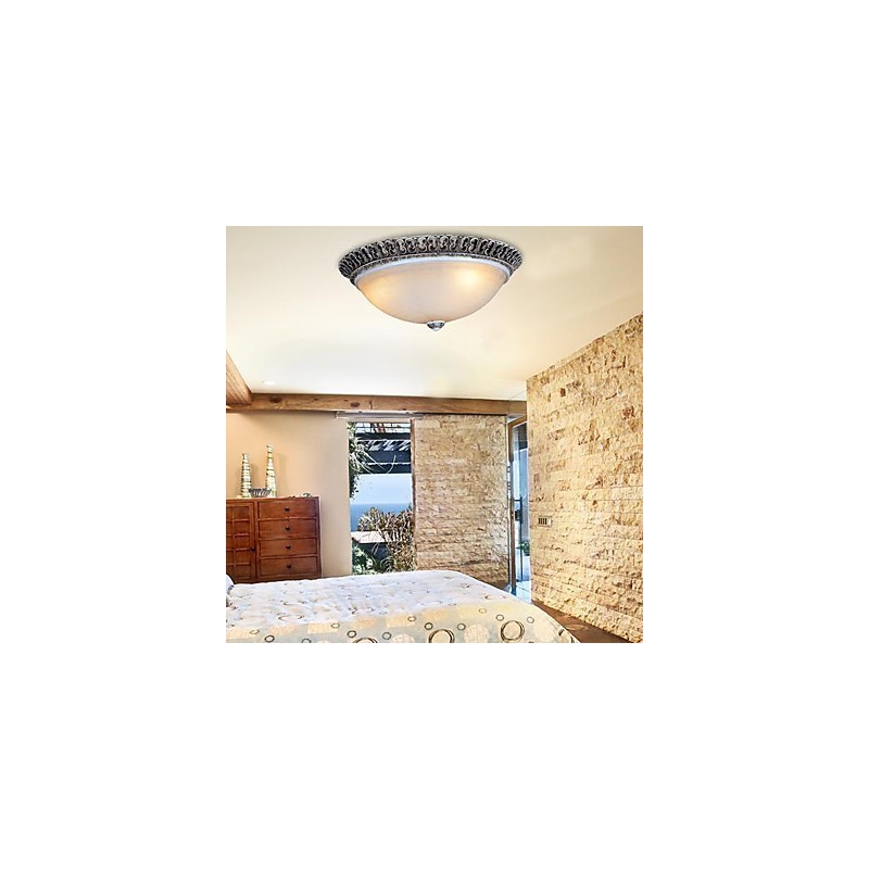 Dark Brown Flush Mount Light Glass Resin Pattern Carving European Classic