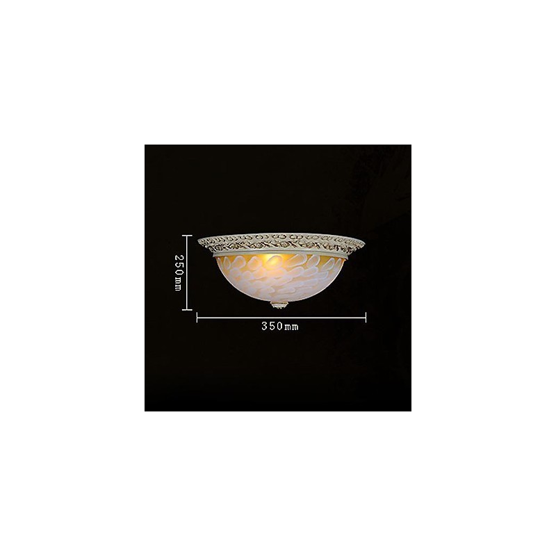 White Flush Mount Light Pattern Glass Resin Gold Carving European Classic