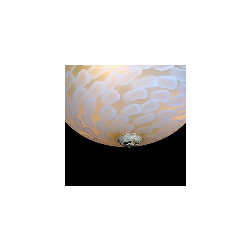 White Flush Mount Light Pattern Glass Resin Gold Carving European Classic
