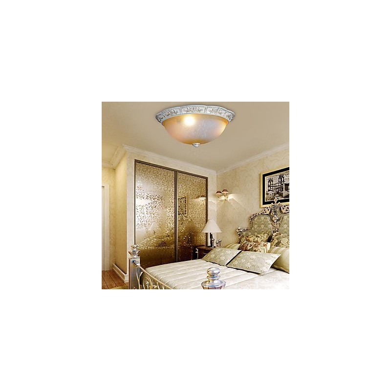 White Flush Mount Light Yellow White Glass Resin Pattern Carving European Classic