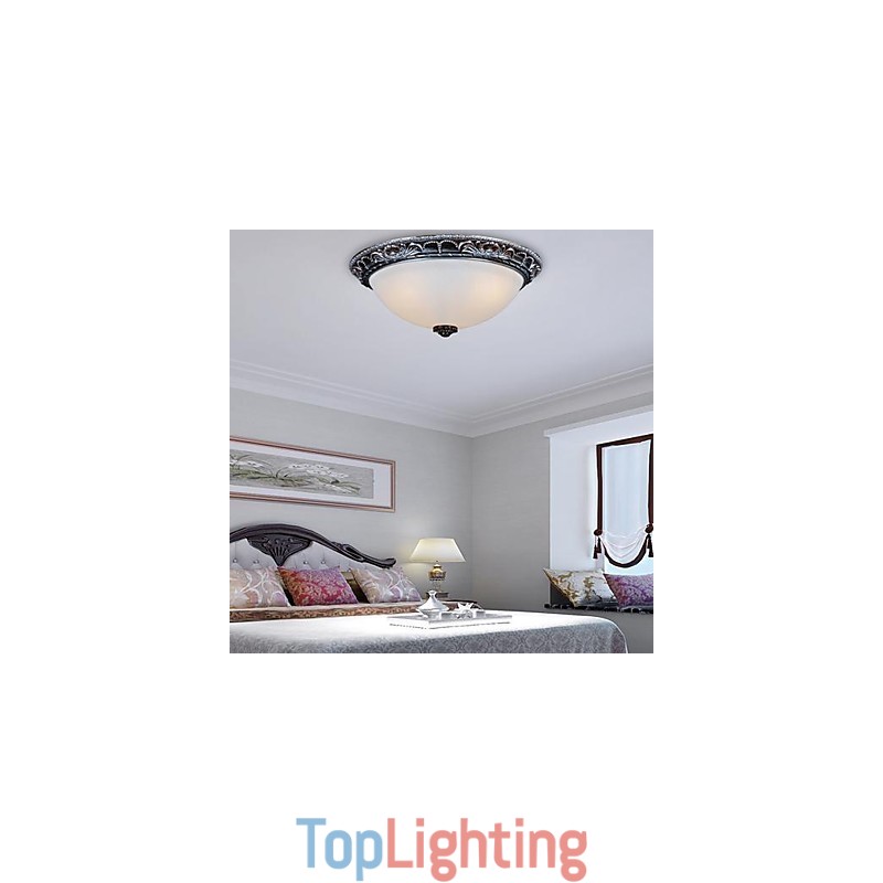 Flush Mount Light Glass Resin Silver Carving Retro European Classic