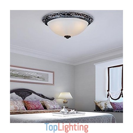 Flush Mount Light Glass Resin Silver Carving Retro European Classic