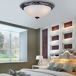 Flush Mount Light Glass Resin Silver Carving Retro European Classic