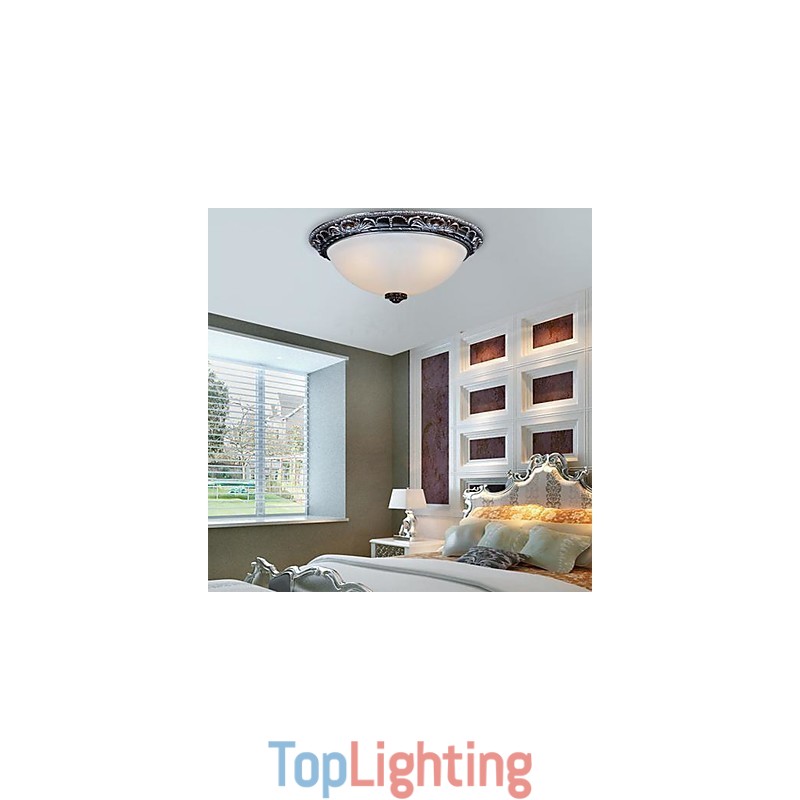 Flush Mount Light Glass Resin Silver Carving Retro European Classic